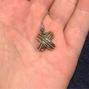 Vintage Tiffany & Co. Sterling Silver 18k Gold X Pendant Necklace